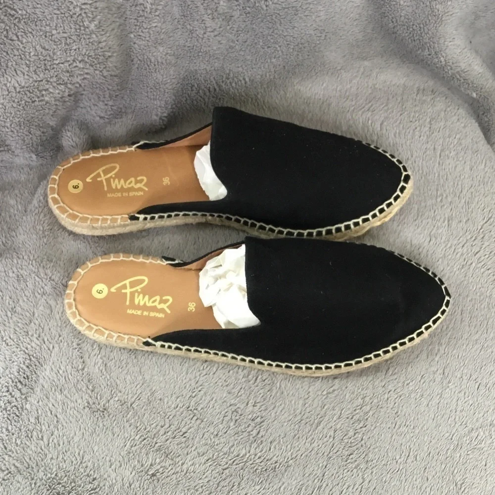 NWOT Pinaz Black Suede Espadrille Mules